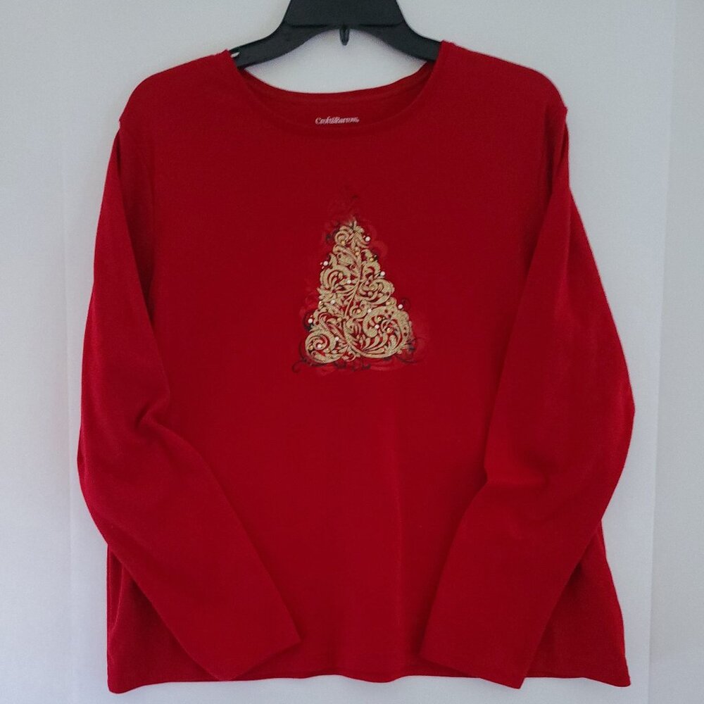 CROFT & BARROW CLASSIC TEE -RED- CHRISTMAST TREE DESIGN - SIZE XXL